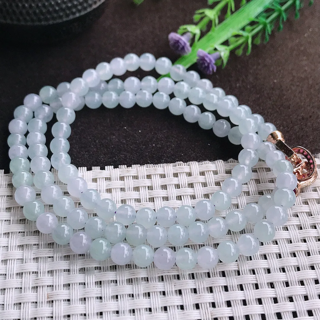 天然a货翡翠5.9/108颗颗老坑冰胶果冻冰透圆珠项链玉珠珠链