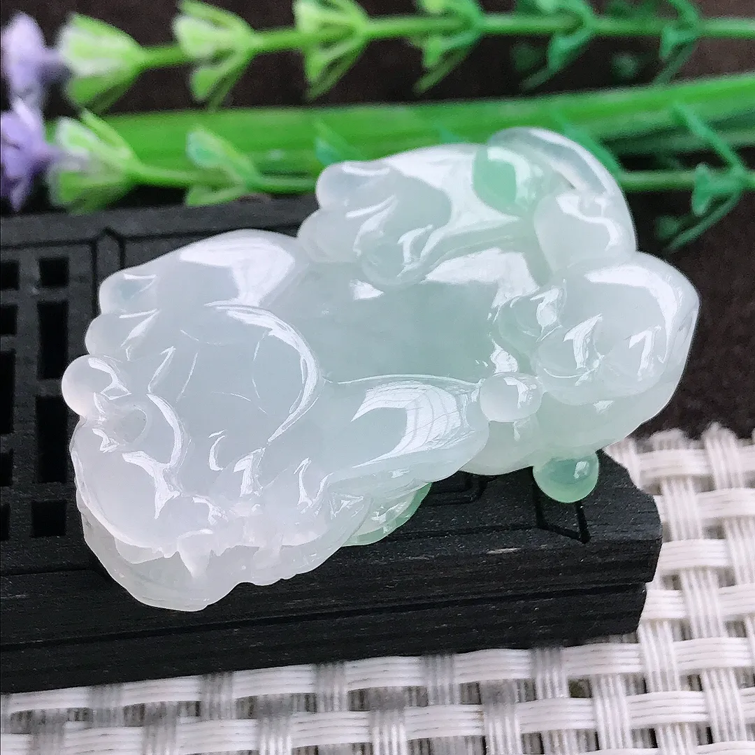 天然a货翡翠44.4/25.8/13老坑冰胶果冻飘花貔貅吊坠翡翠玉坠挂件百搭