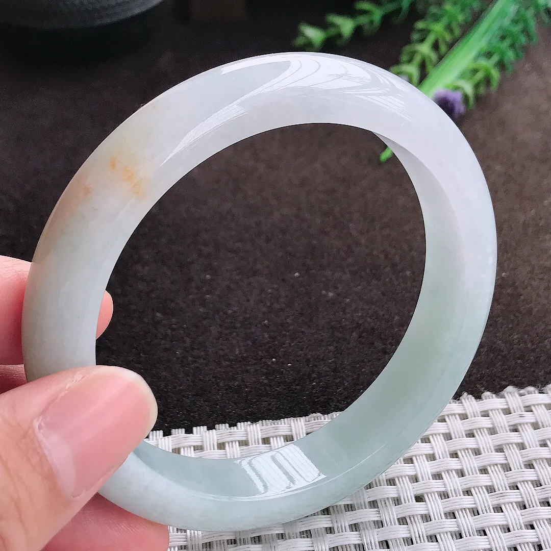 天然a货翡翠61/12.9/8.6老坑精美温润飘花大圈口手镯宽边翡翠玉镯美人镯