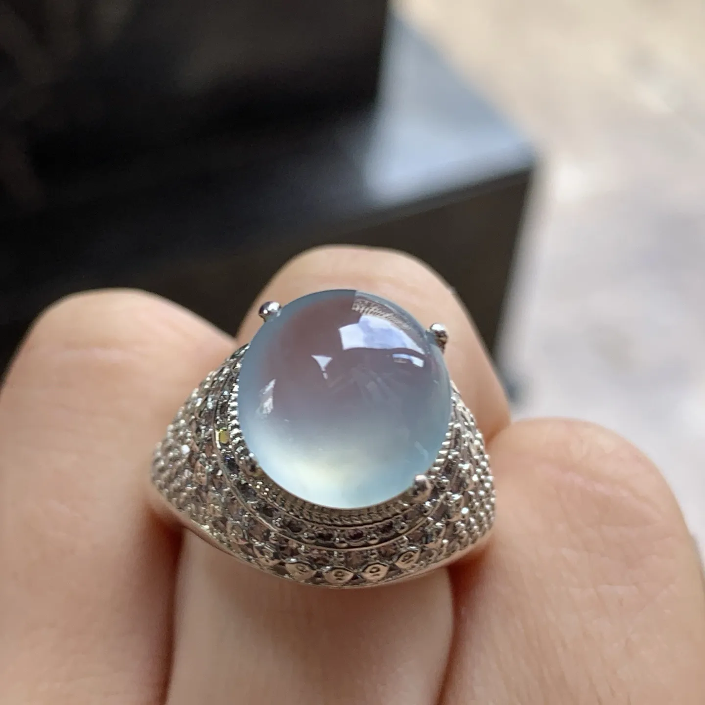 冰种戒面^_^冰透 荧光十足