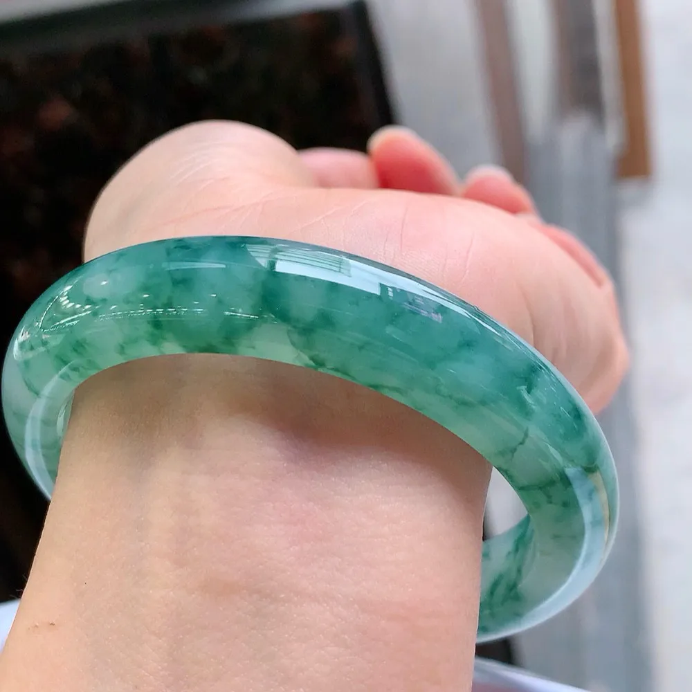 正圈高冰蓝花 无瑕 尺寸:57.7/12.6/8.5 花美 种水好