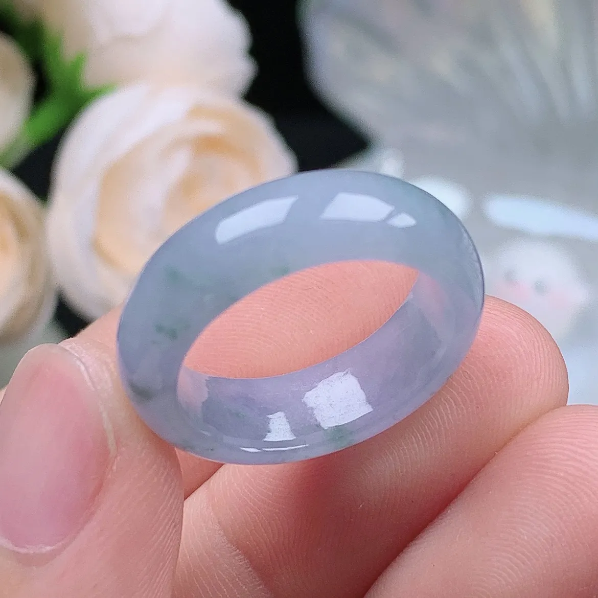 缅甸翡翠老坑种水润起胶紫罗兰飘花戒指玉指环  水润通透 尺寸：17.6-6.7-3.6mm 15-16号圈口2S