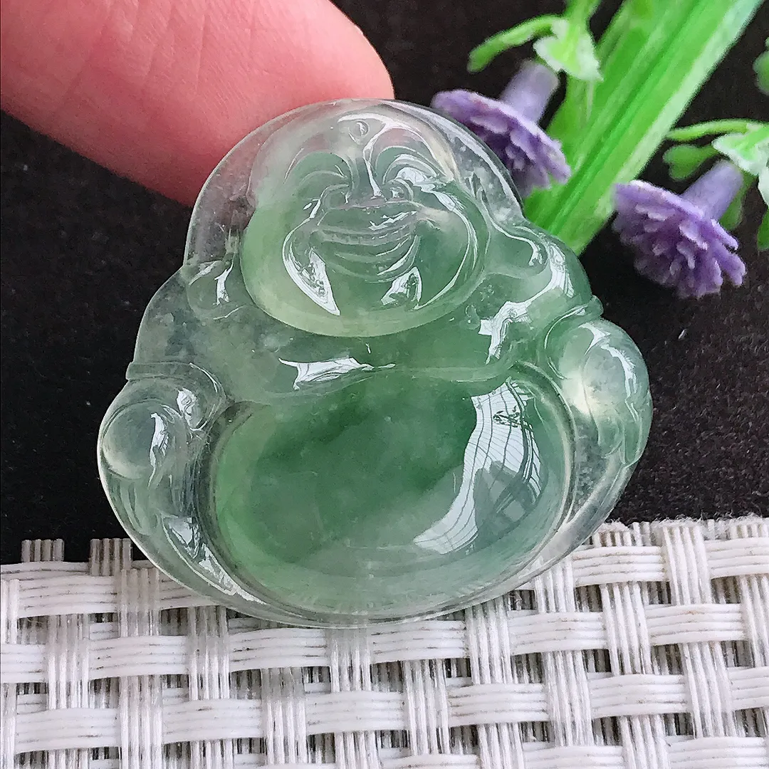 天然a货翡翠31/33.3/5.8老坑冰种果冻满绿佛公吊坠翡翠玉坠挂件百搭