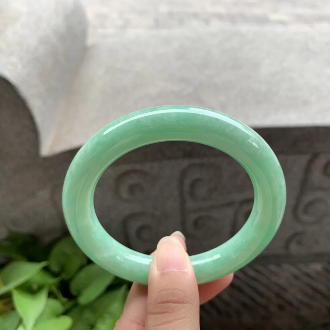 圈口 56.9-11.4【满绿圆条手镯】圆条56 57可戴