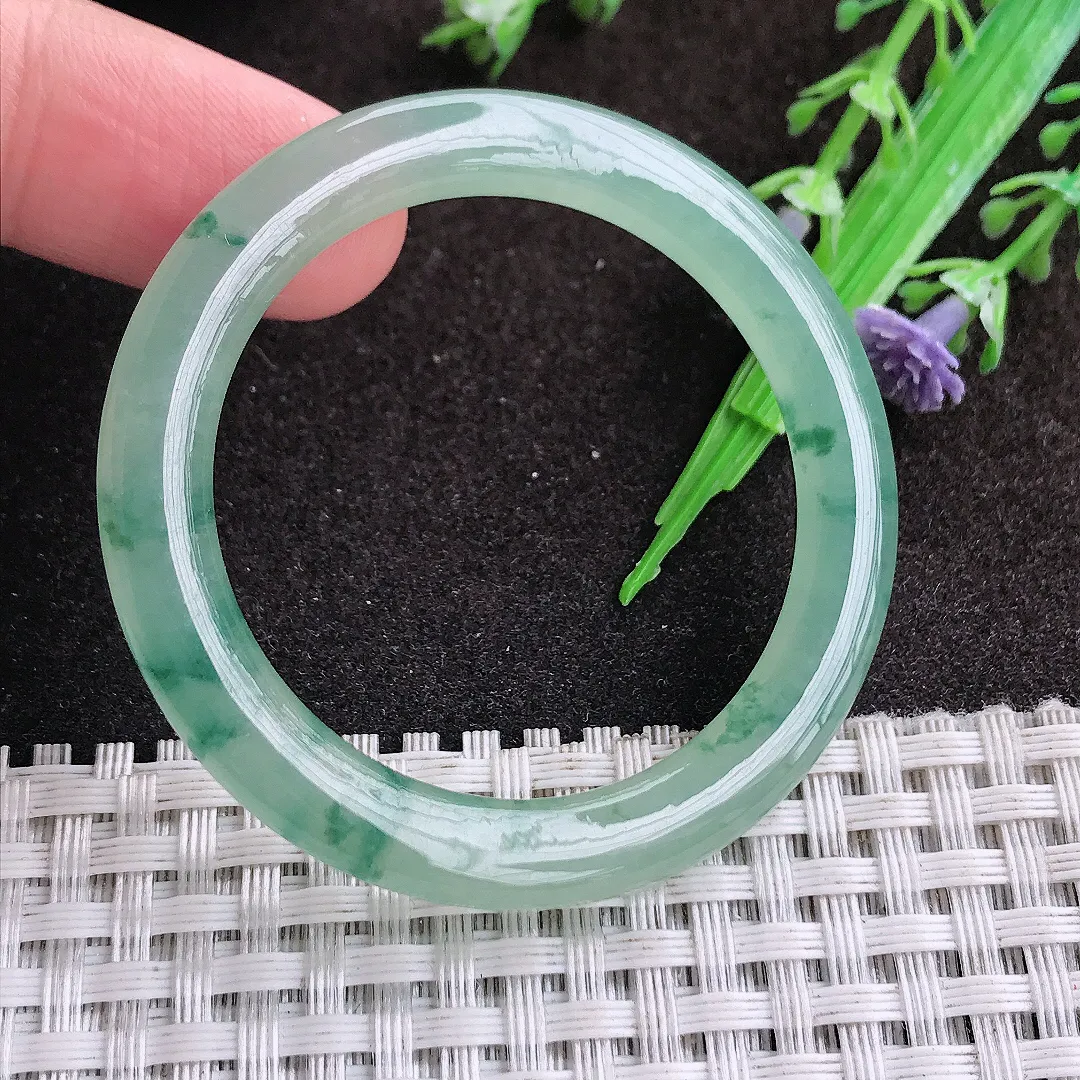 天然a货翡翠53/5.6/6.8老坑冰胶果冻飘花玉环吊坠翡翠玉坠挂件百搭