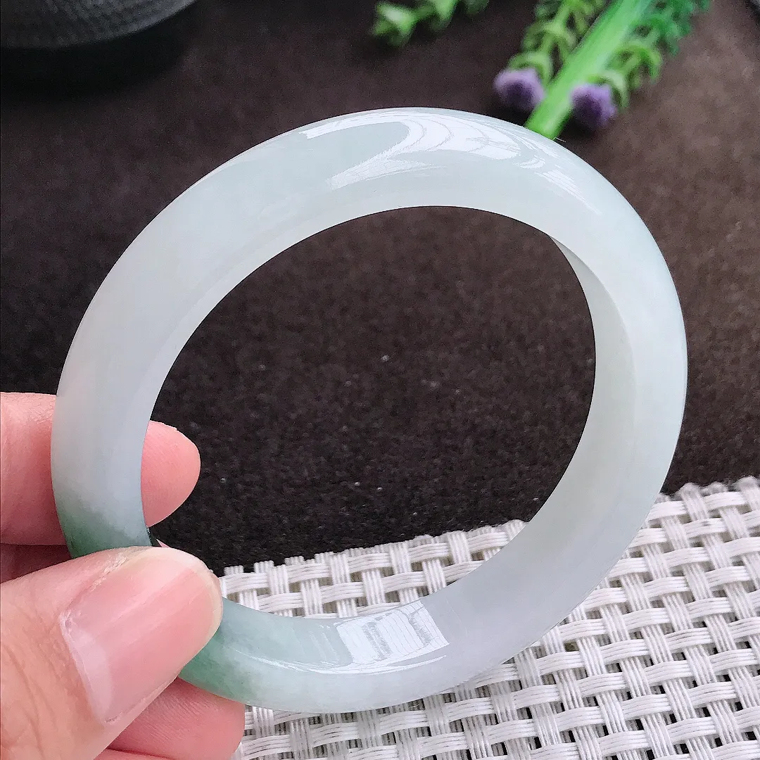 天然a货翡翠56/11.5/8.5老坑冰胶果冻半山水手镯宽边翡翠玉镯美人镯