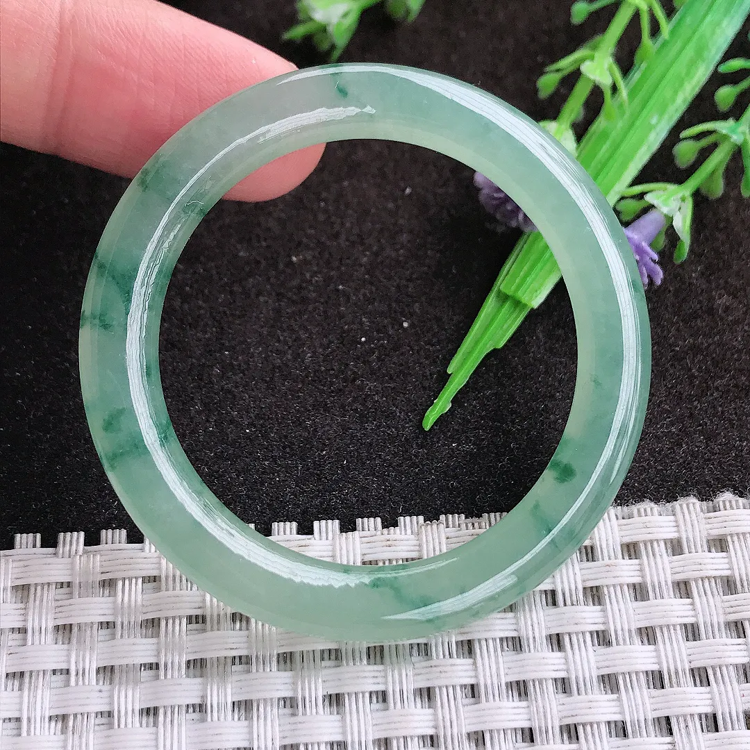 天然a货翡翠53/5.6/6.8老坑冰胶果冻飘花玉环吊坠翡翠玉坠挂件百搭