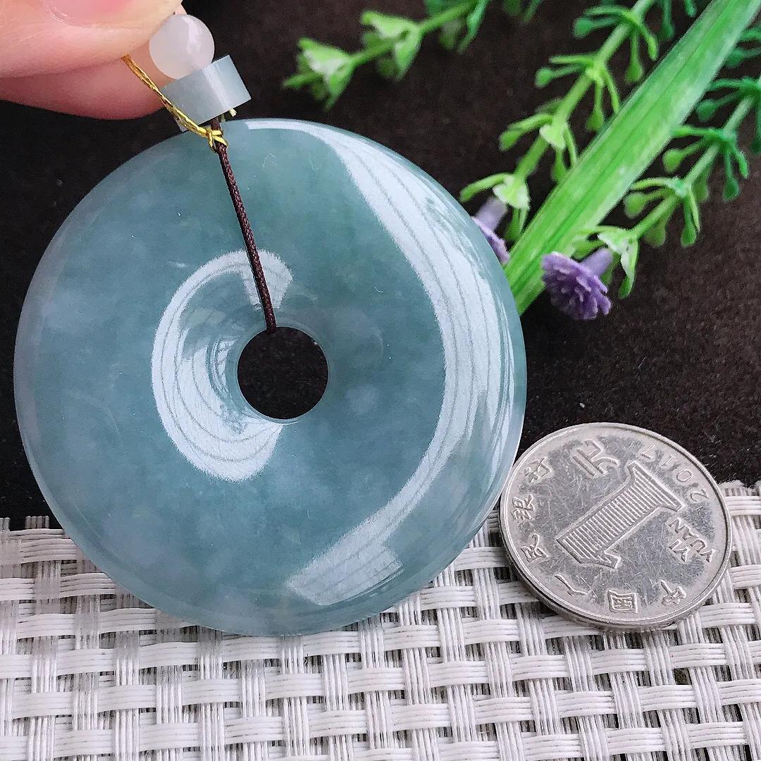 天然a货翡翠53/7.2老坑精美满色浓郁紫罗兰大平安扣吊坠翡翠玉坠挂件