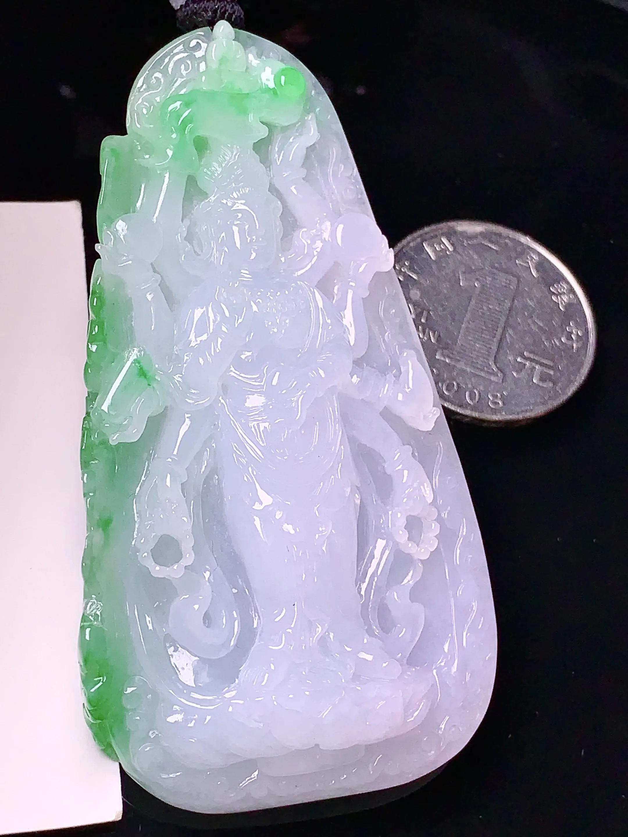 18k金钻镶嵌飘绿千手观音吊坠 玉质细腻 色泽清新艳丽 整体尺寸72.6*39.8*12