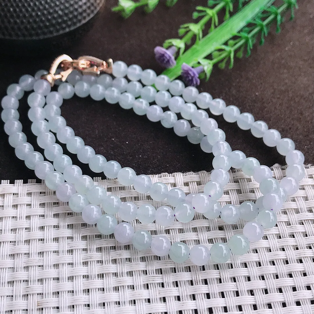 天然a货翡翠5.9/108颗颗老坑冰胶果冻冰透圆珠项链玉珠珠链