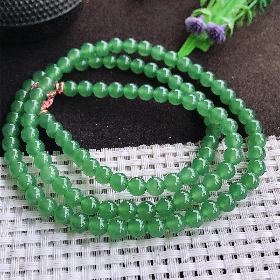 天然a货翡翠5.9/108颗老坑冰种果冻胶冰晴阳绿圆珠项链玉珠珠链手链