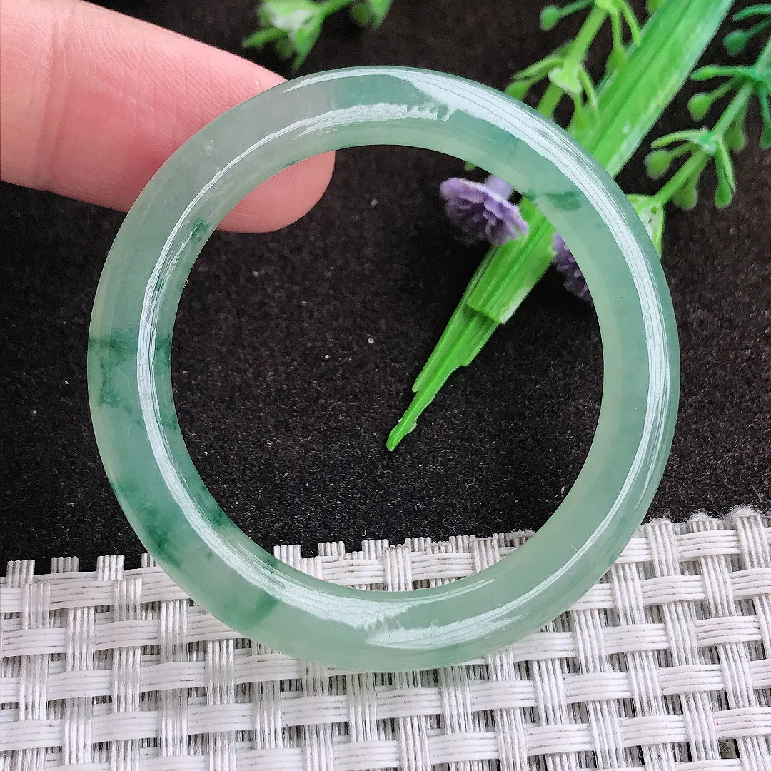 天然a货翡翠53/5.6/6.8老坑冰胶果冻飘花玉环吊坠翡翠玉坠挂件百搭