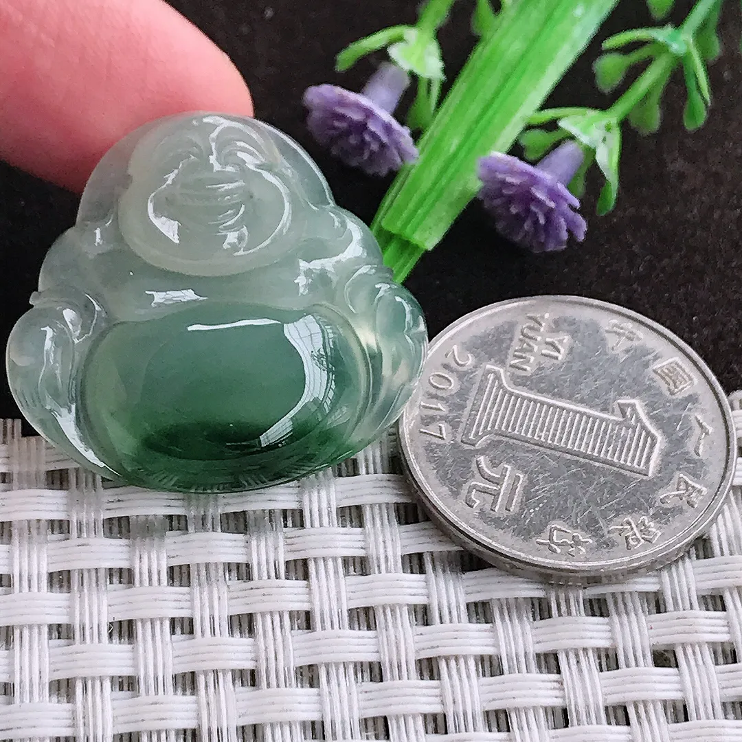 天然a货翡翠28.2/30.3/6老坑冰胶水灵飘花佛公吊坠翡翠玉佛挂件百搭