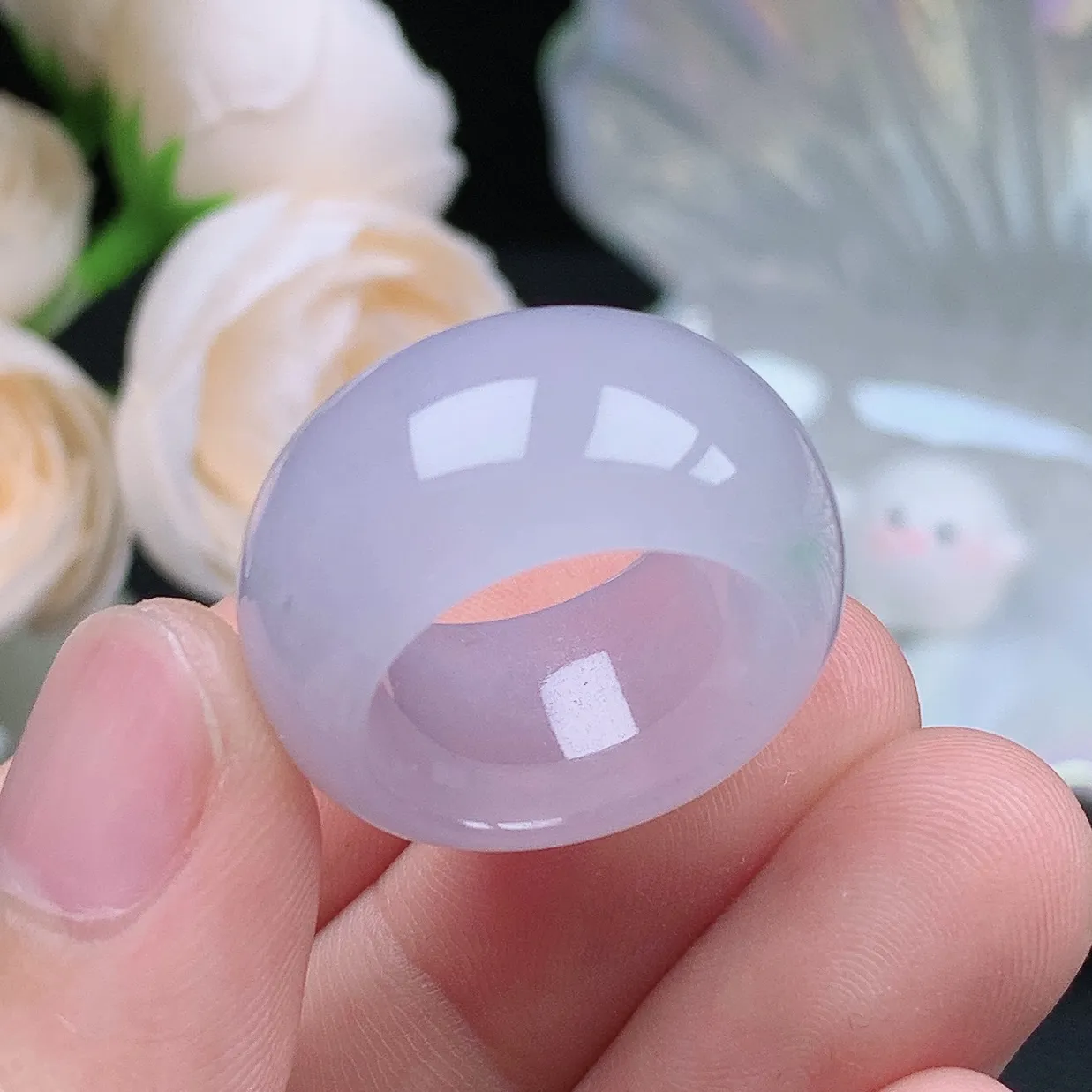 缅甸翡翠老坑冰种水润起胶紫罗兰春彩宽轮胎小圈戒指玉指环  水润通透 尺寸：16.7-12.8-5mm 10号圈口2S