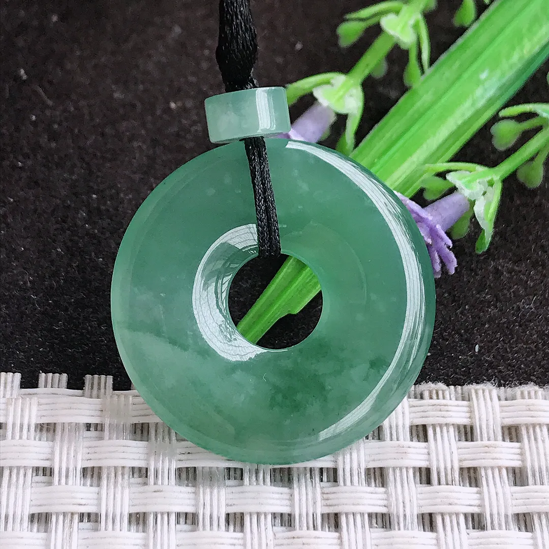 天然a货翡翠28.6/3.8老坑冰胶果冻满色飘花玉环吊坠翡翠平安环挂件百搭