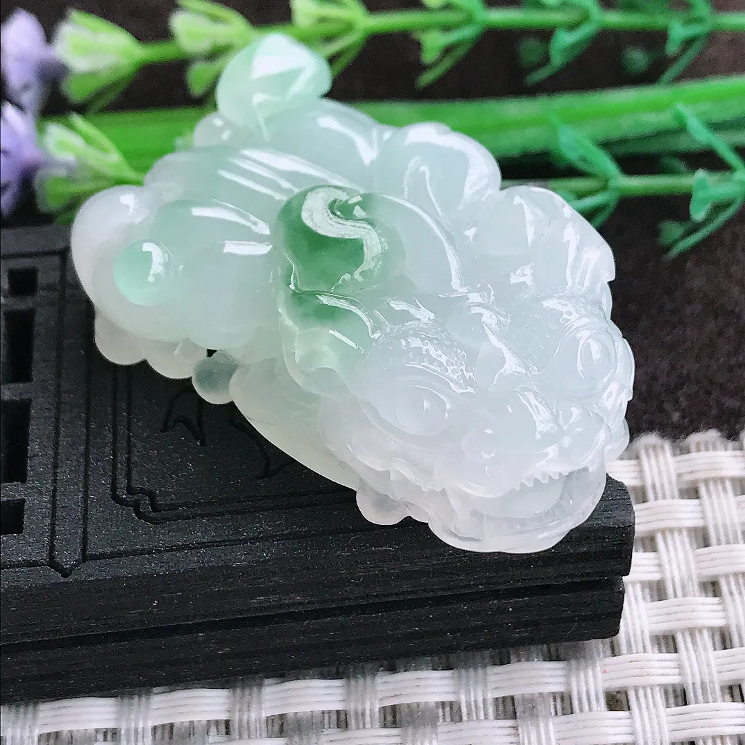 天然a货翡翠44.4/25.8/13老坑冰胶果冻飘花貔貅吊坠翡翠玉坠挂件百搭