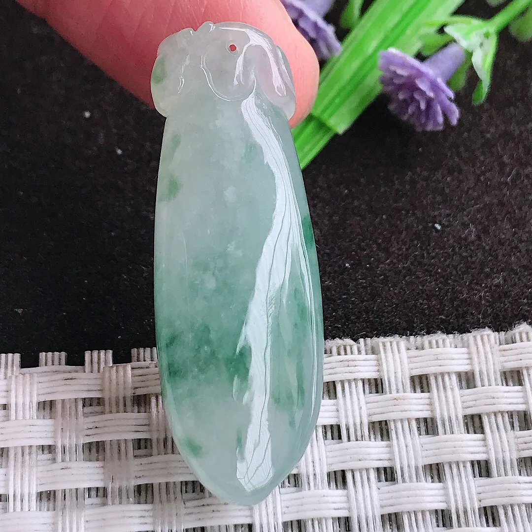天然a货翡翠39.6/14/9.9老坑冰胶水灵飘花福瓜吊坠翡翠玉坠挂件百搭