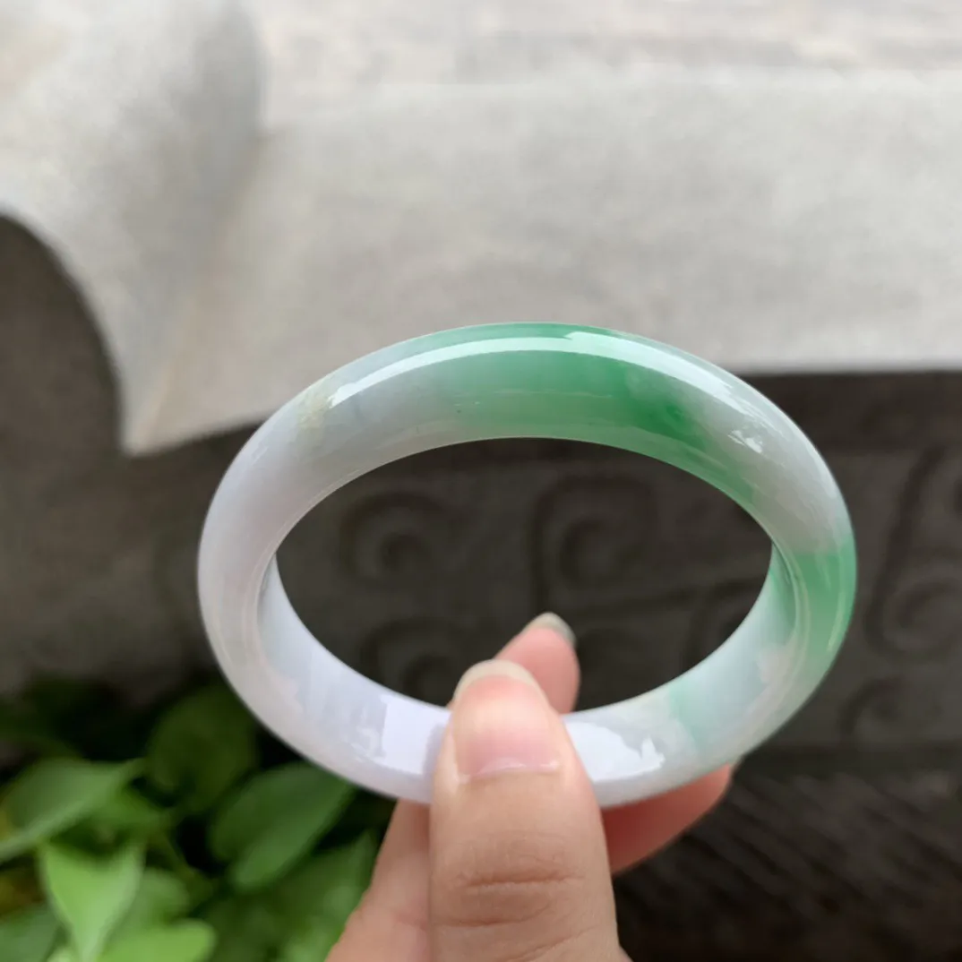小圈口 51.8-12.3-7【飘绿正圈手镯】正圈51 52可戴