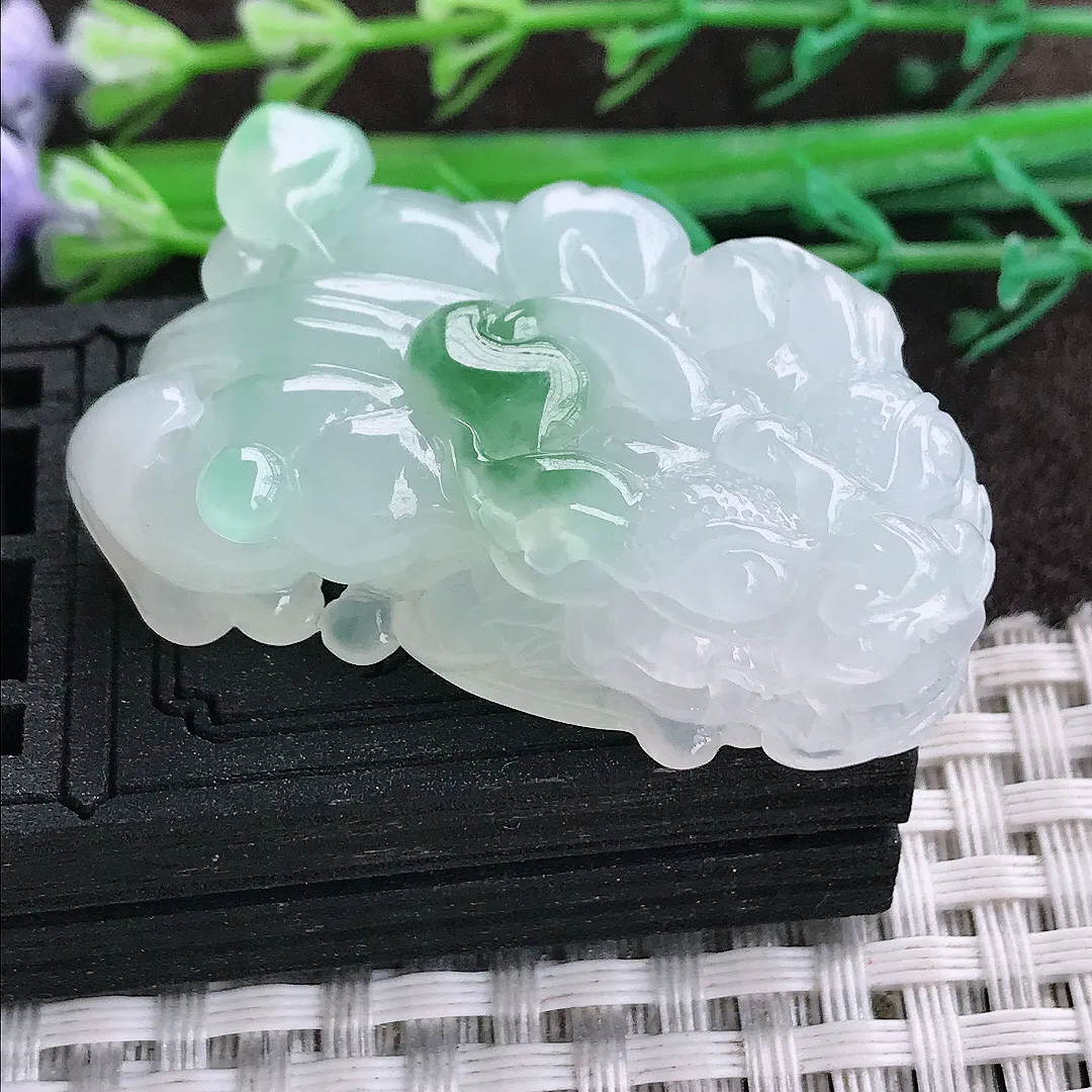 天然a货翡翠44.4/25.8/13老坑冰胶果冻飘花貔貅吊坠翡翠玉坠挂件百搭