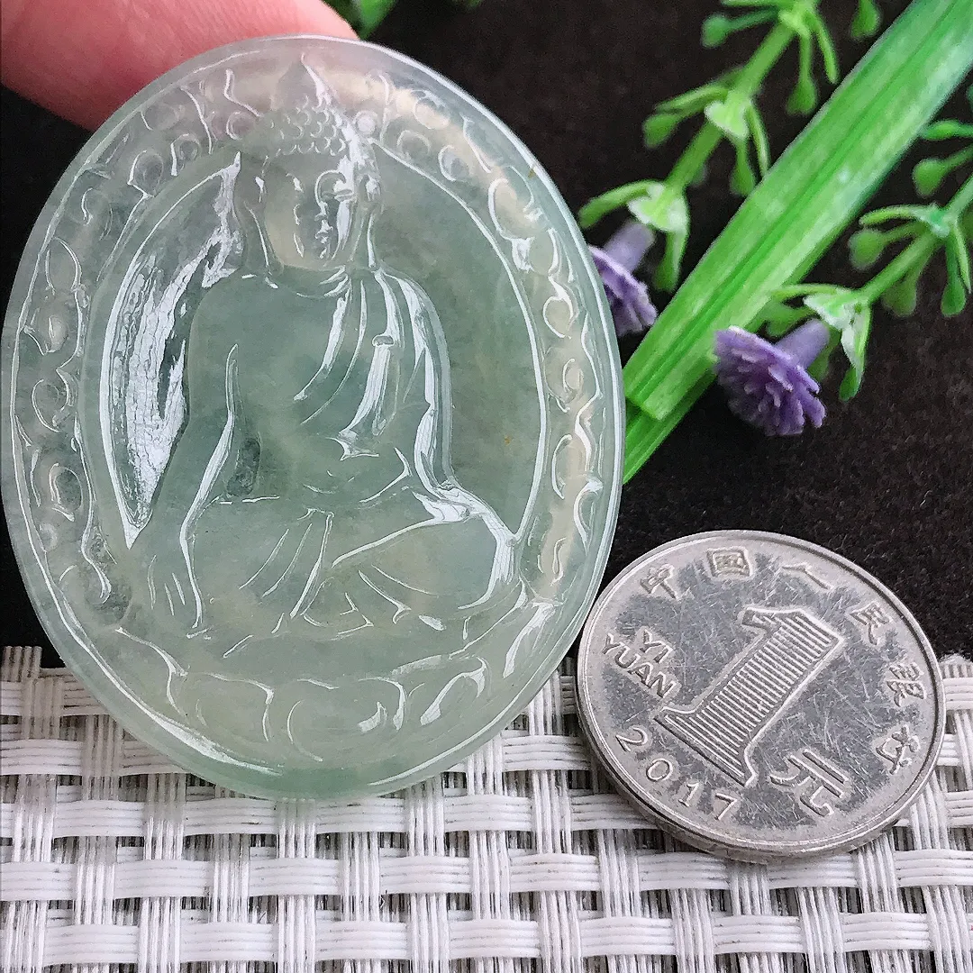 天然a货翡翠49.8/40.6/4.5老坑冰胶水灵冰晴阿弥陀佛吊坠翡翠玉坠挂件百搭