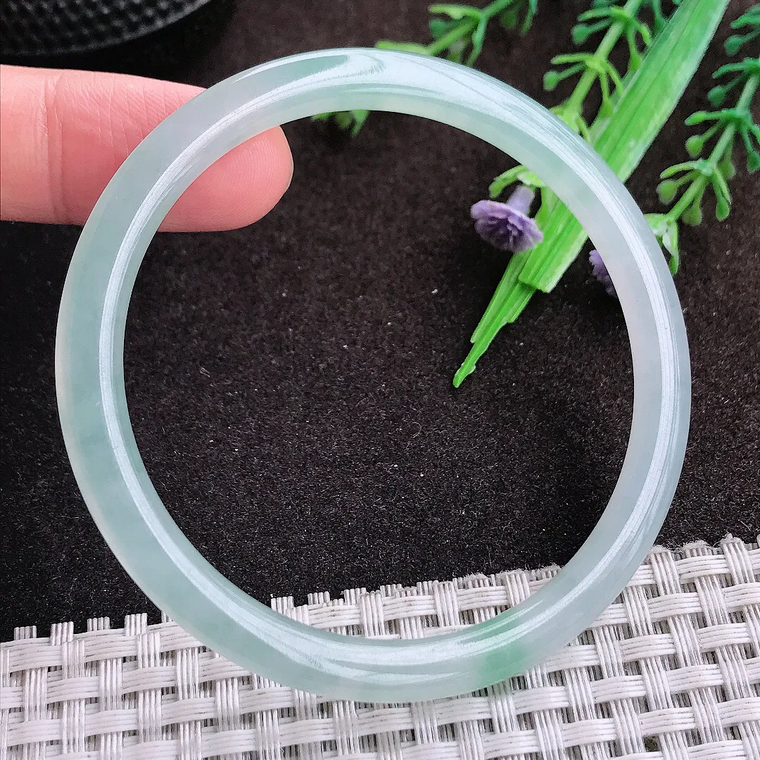 天然a货翡翠57.5/5/6.2老坑冰胶果冻细条叮当手镯翡翠玉镯美人镯