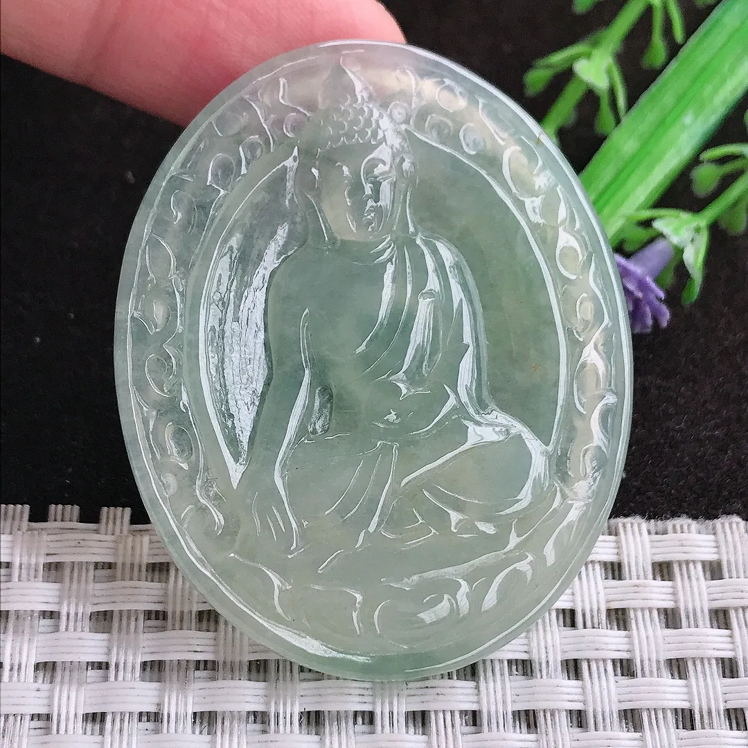 天然a货翡翠49.8/40.6/4.5老坑冰胶水灵冰晴阿弥陀佛吊坠翡翠玉坠挂件百搭