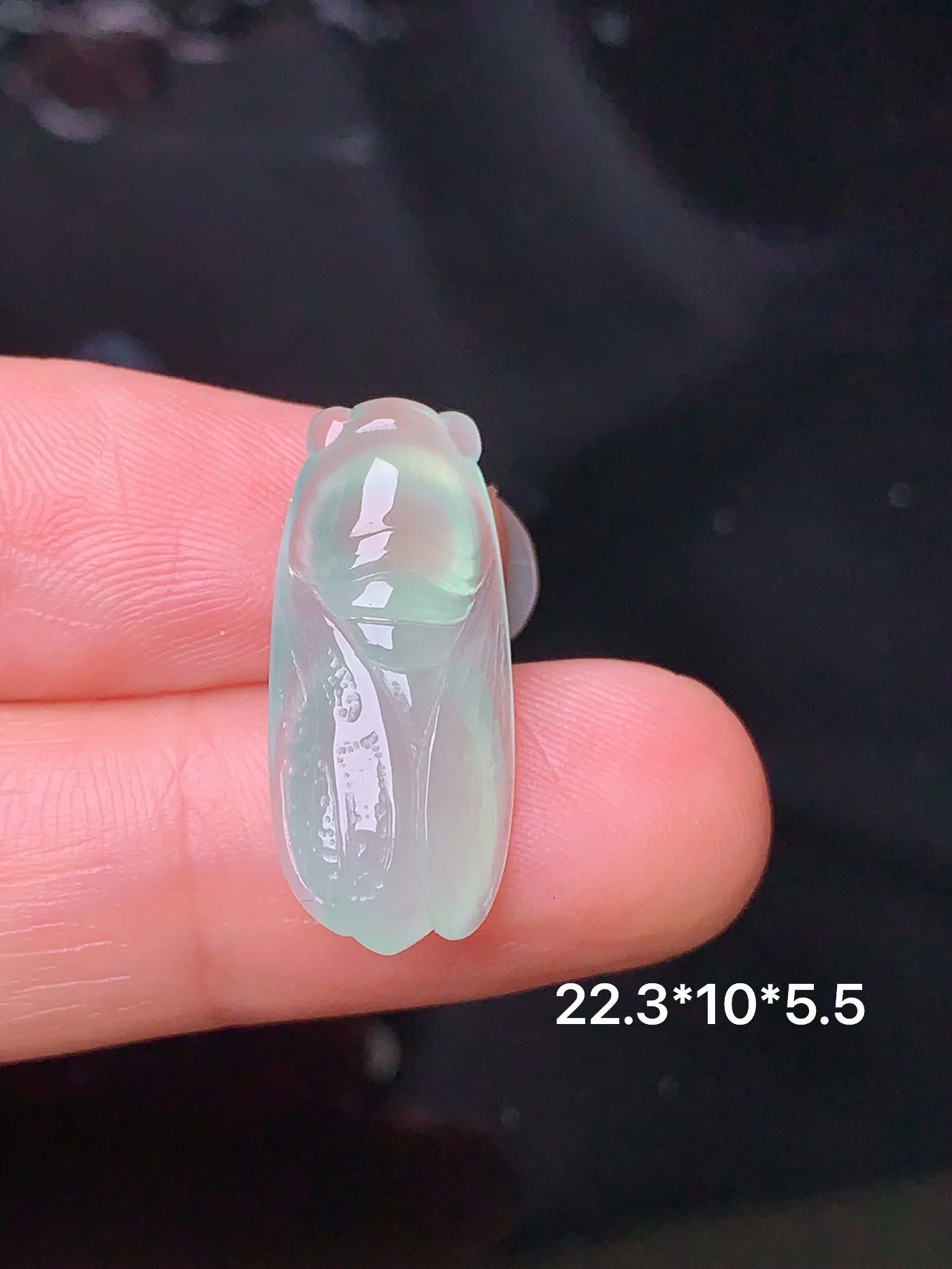 冰种金蝉吊坠 玉质细腻 色泽清新艳丽 整体尺寸22.3*10*5.5