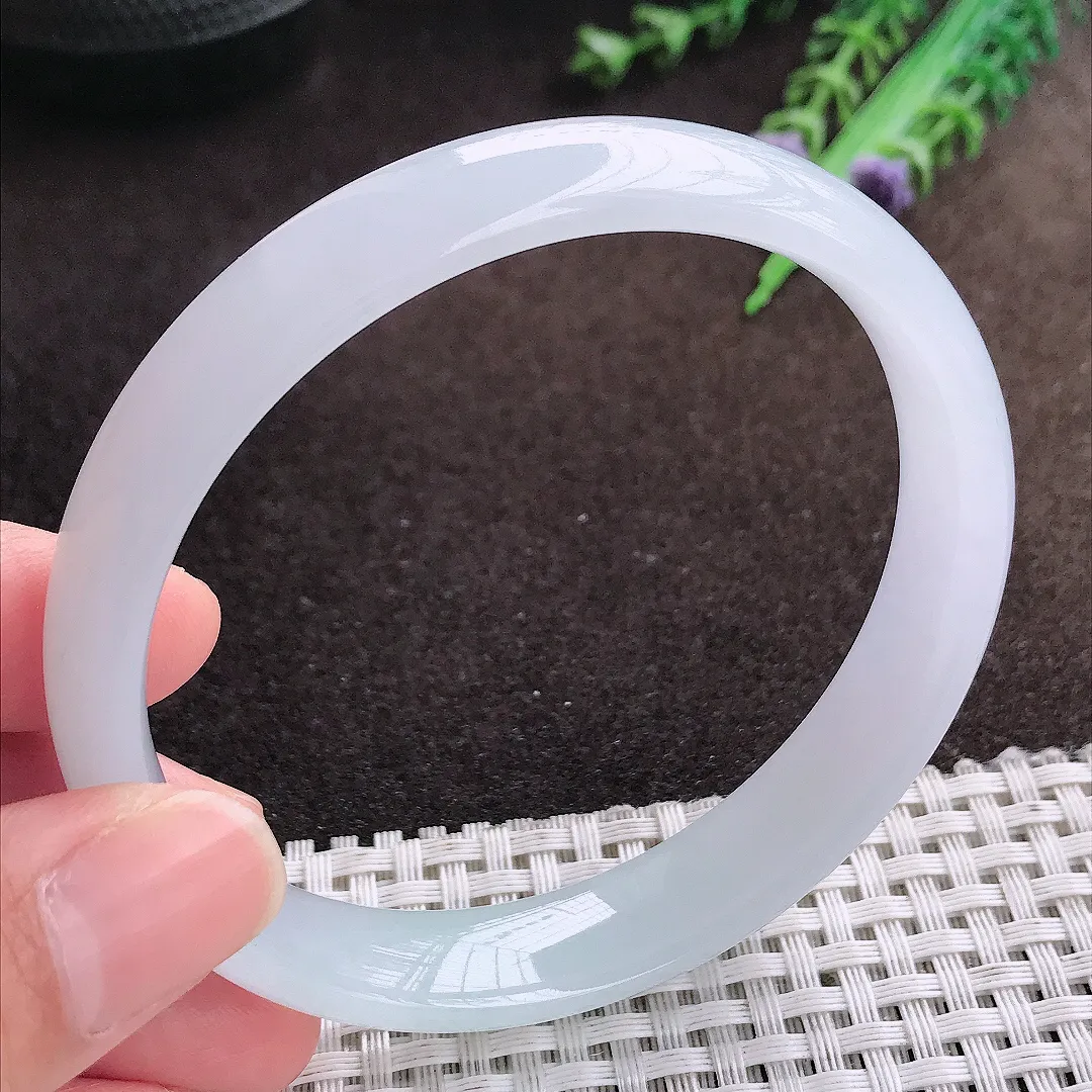 天然a货翡翠64/12.8/6.6老坑冰胶果冻月光彩手镯大圈口宽边翡翠玉镯