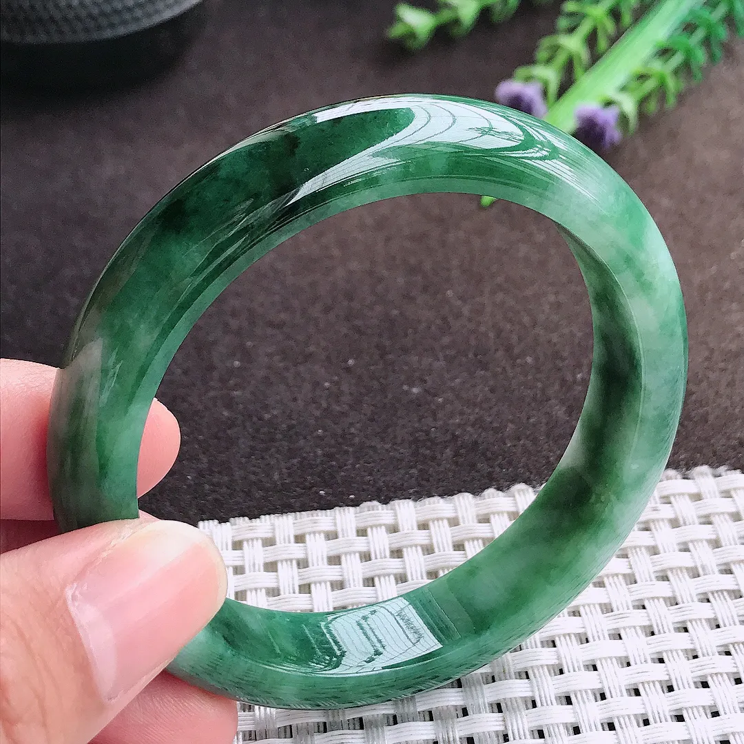 天然a货翡翠56.5/12.7/8老坑精美温润飘花手镯宽边翡翠玉镯美人镯