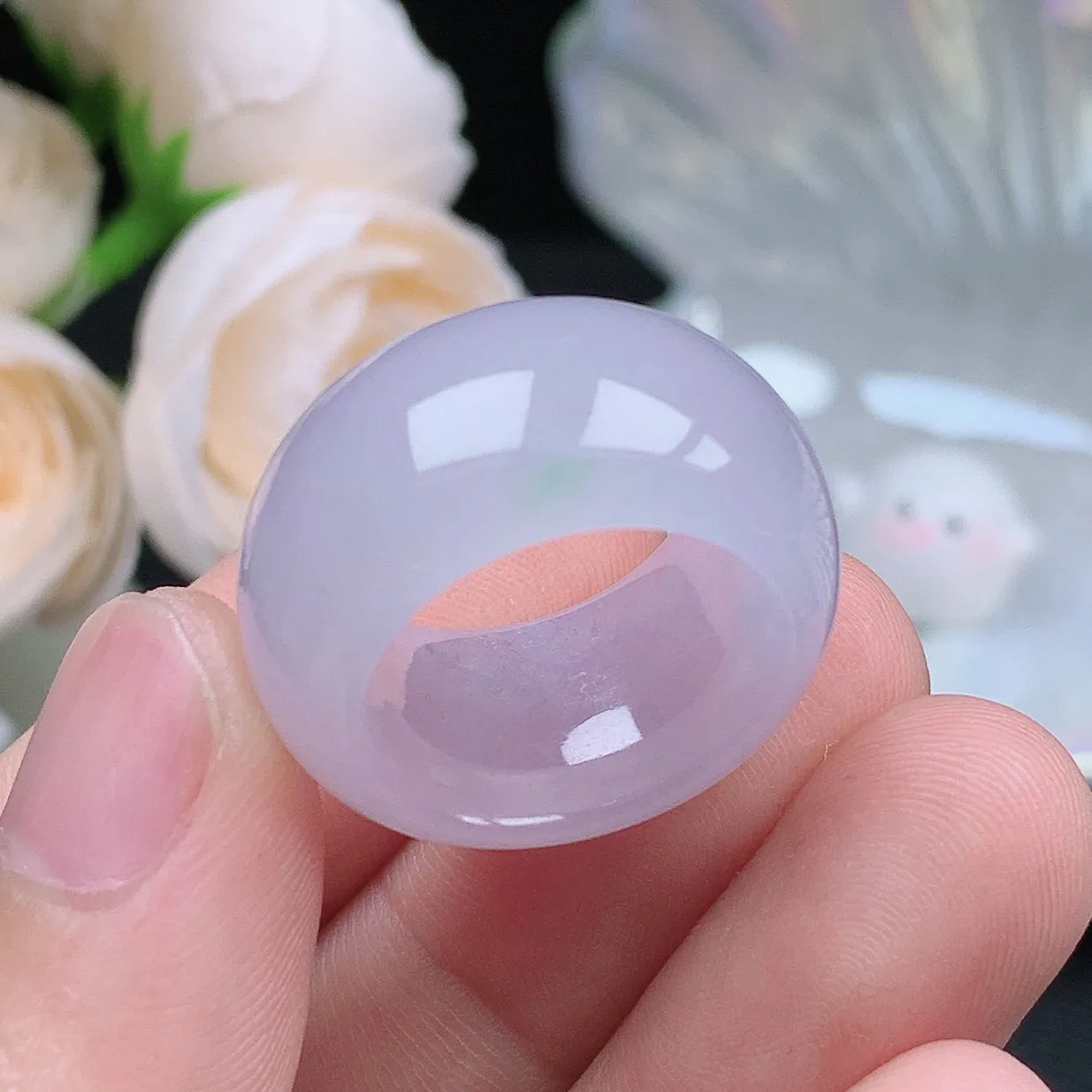 缅甸翡翠老坑冰种水润起胶紫罗兰春彩宽轮胎小圈戒指玉指环  水润通透 尺寸：16.7-12.8-5mm
