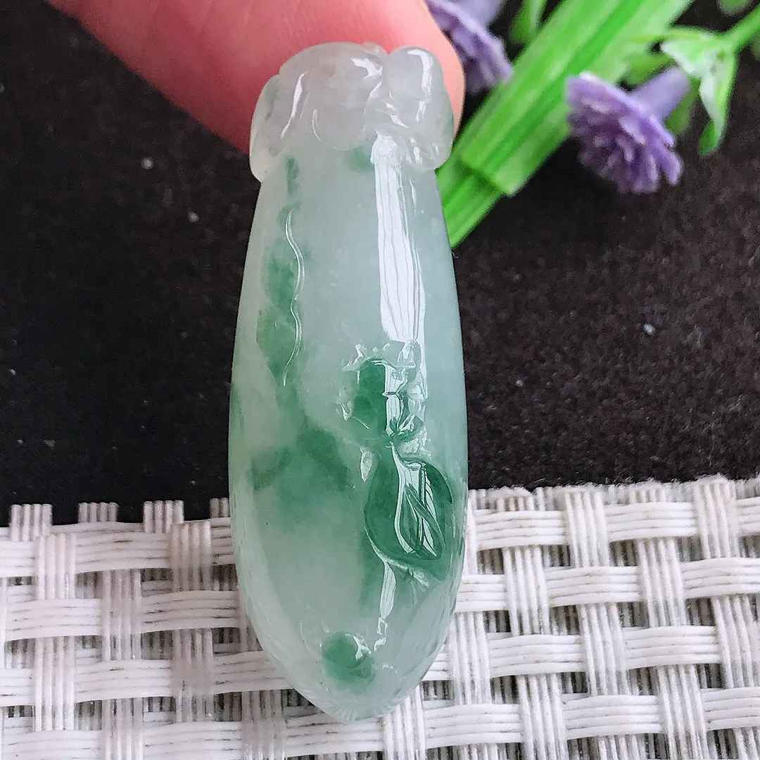 天然a货翡翠39.6/14/9.9老坑冰胶水灵飘花福瓜吊坠翡翠玉坠挂件百搭
