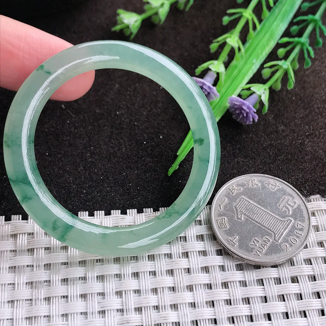 天然a货翡翠53/5.6/6.8老坑冰胶果冻飘花玉环吊坠翡翠玉坠挂件百搭