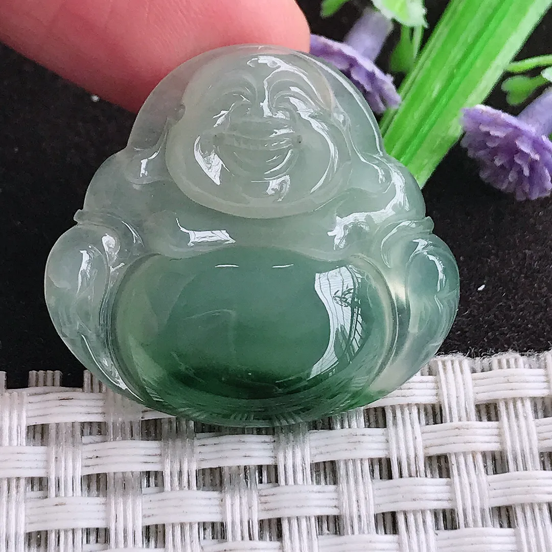 天然a货翡翠28.2/30.3/6老坑冰胶水灵飘花佛公吊坠翡翠玉佛挂件百搭