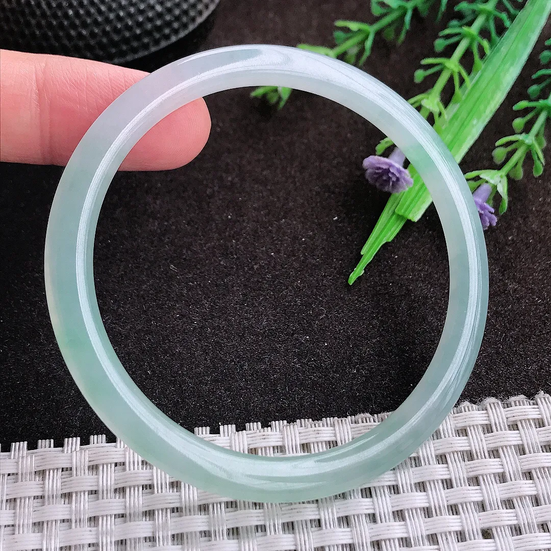 天然a货翡翠57.5/5/6.2老坑冰胶果冻细条叮当手镯翡翠玉镯美人镯