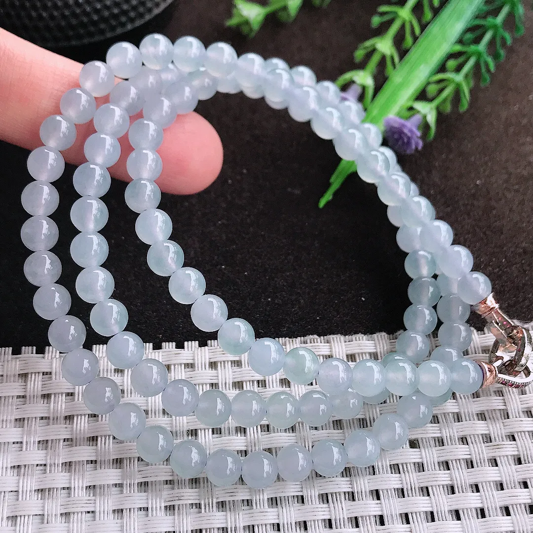 天然a货翡翠5.8/108颗老坑冰种果冻胶圆珠项链玉珠珠链