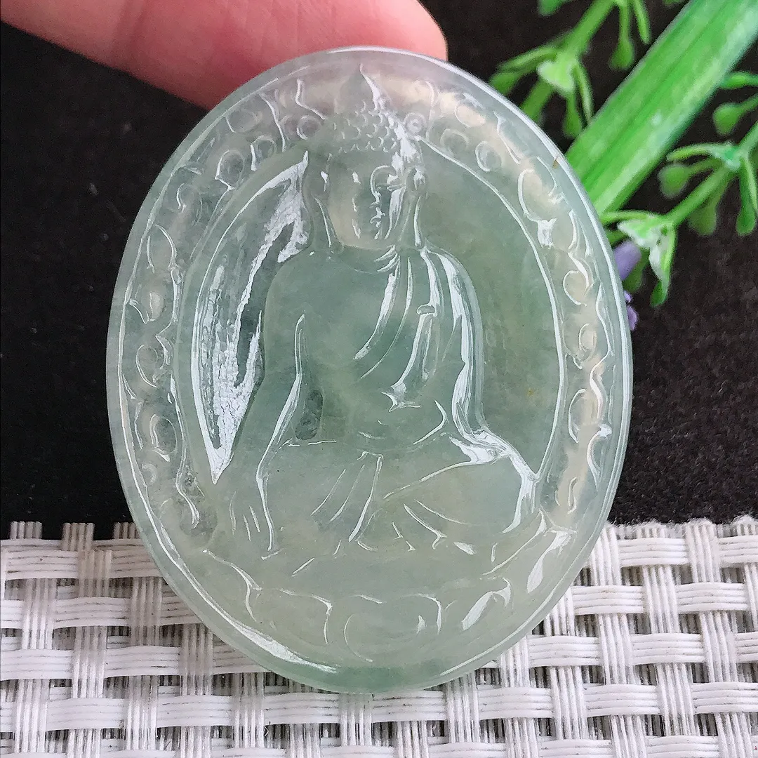 天然a货翡翠49.8/40.6/4.5老坑冰胶水灵冰晴阿弥陀佛吊坠翡翠玉坠挂件百搭