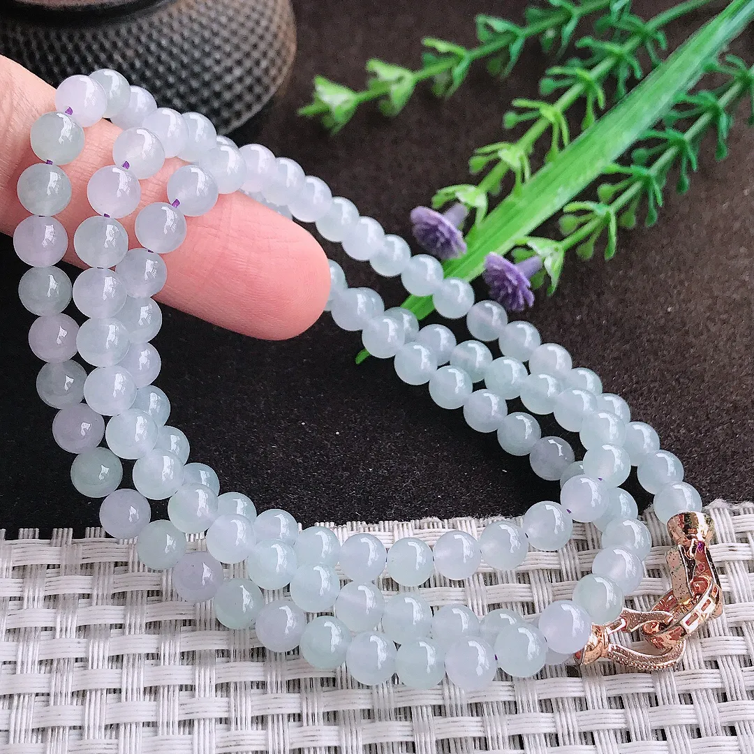 天然a货翡翠5.9/108颗颗老坑冰胶果冻冰透圆珠项链玉珠珠链