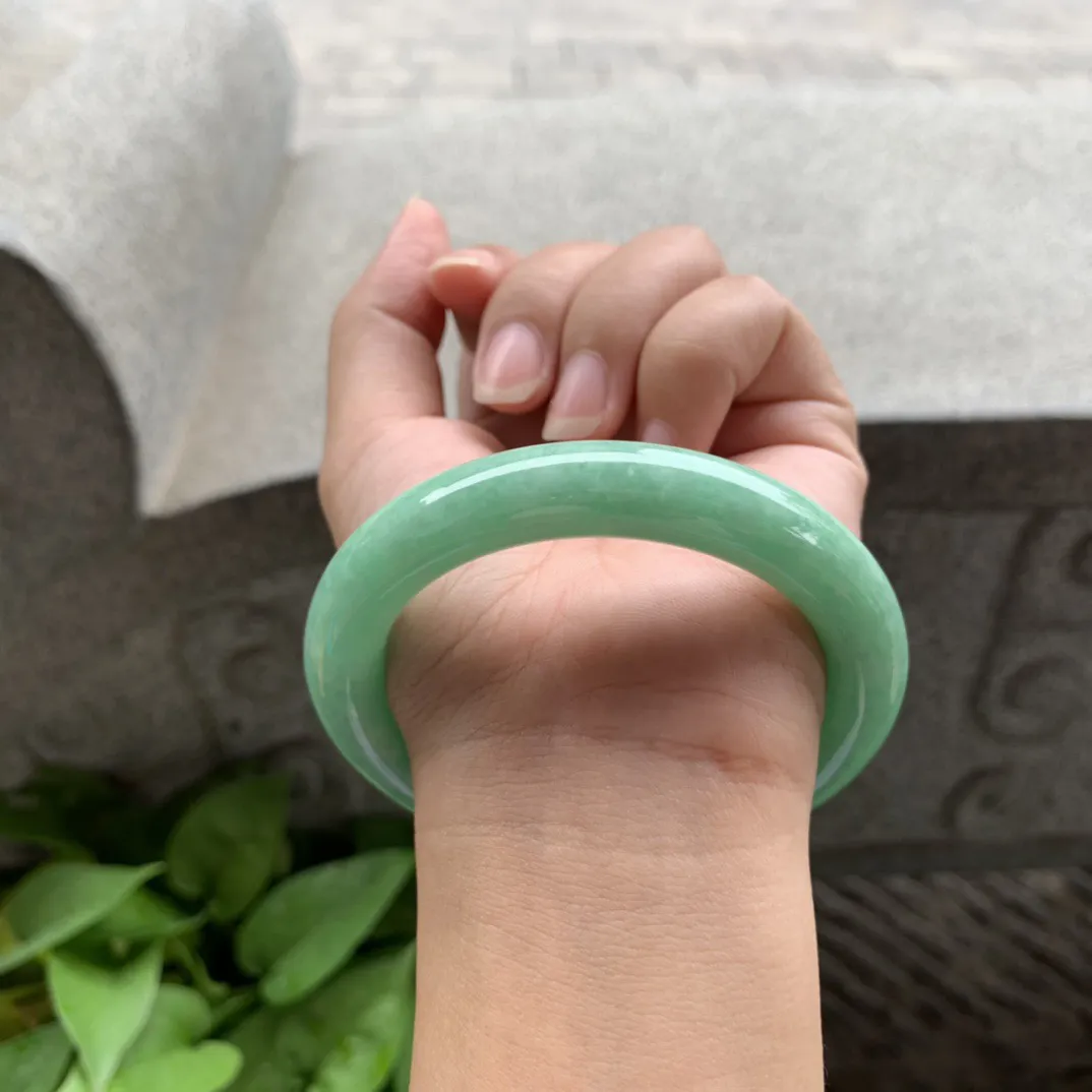 圈口 56.9-11.4【满绿圆条手镯】圆条56 57可戴