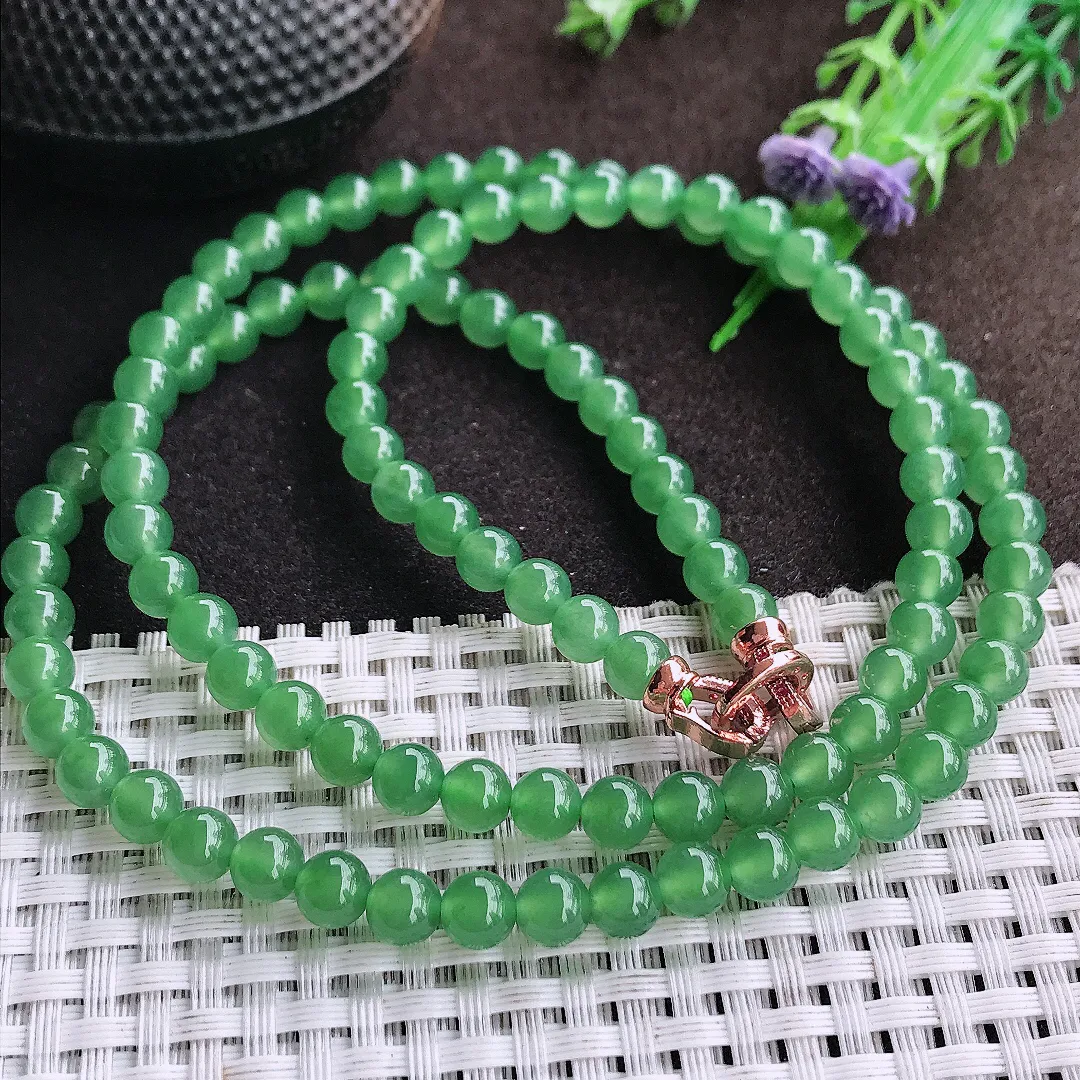 天然a货翡翠5.9/108颗老坑冰种果冻胶冰晴阳绿圆珠项链玉珠珠链手链