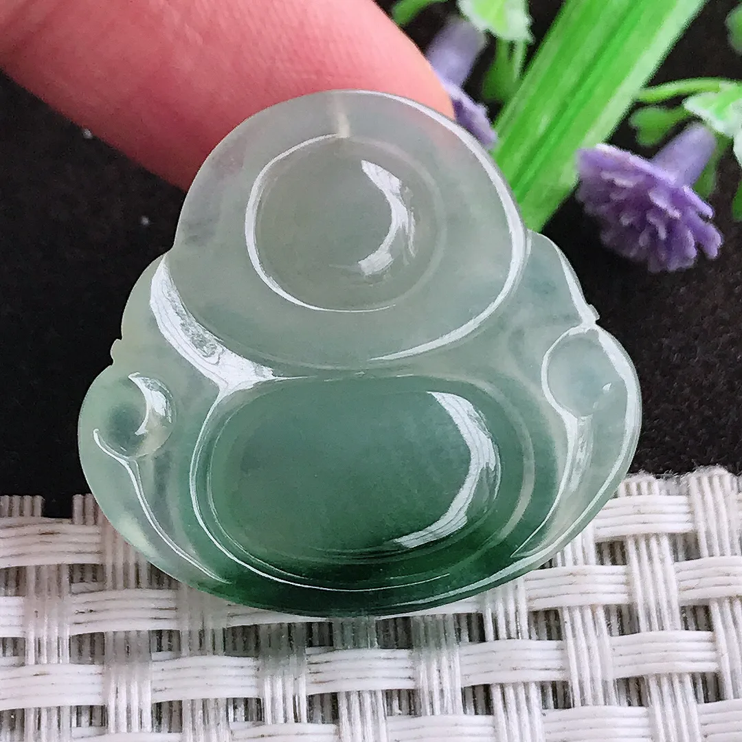 天然a货翡翠28.2/30.3/6老坑冰胶水灵飘花佛公吊坠翡翠玉佛挂件百搭