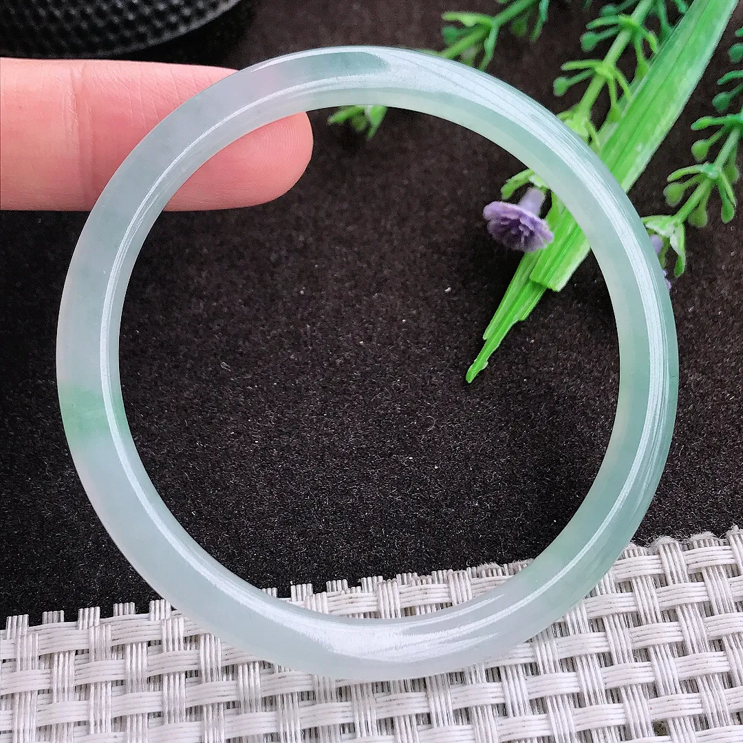 天然a货翡翠57.5/5/6.2老坑冰胶果冻细条叮当手镯翡翠玉镯美人镯