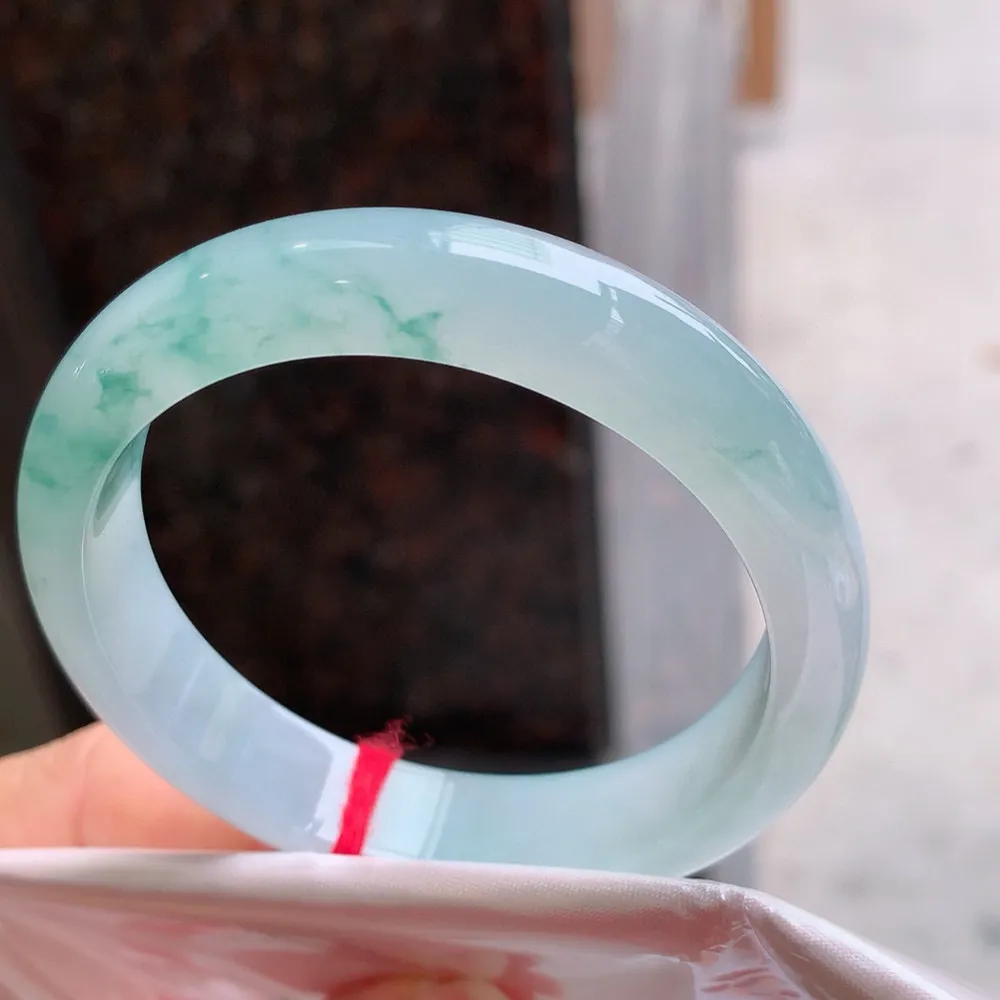 正圈冰蓝花 一丝细纹 尺寸:52.6/12.2/7.2 花美 种水好