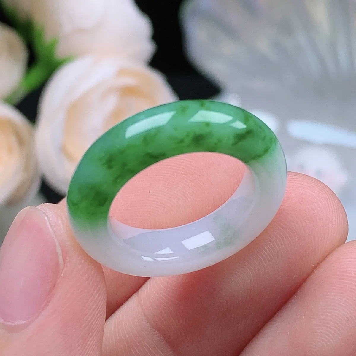 缅甸翡翠老坑种水润半山水飘阳绿戒指玉指环  水润通透 尺寸：16-5.9-4.6mm 11号圈口2S