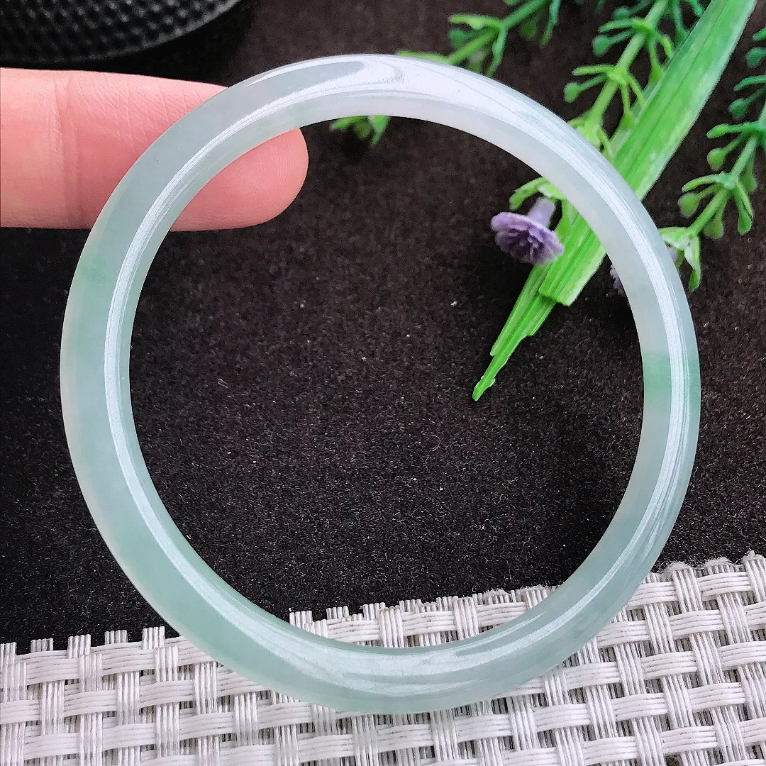 天然a货翡翠57.5/5/6.2老坑冰胶果冻细条叮当手镯翡翠玉镯美人镯