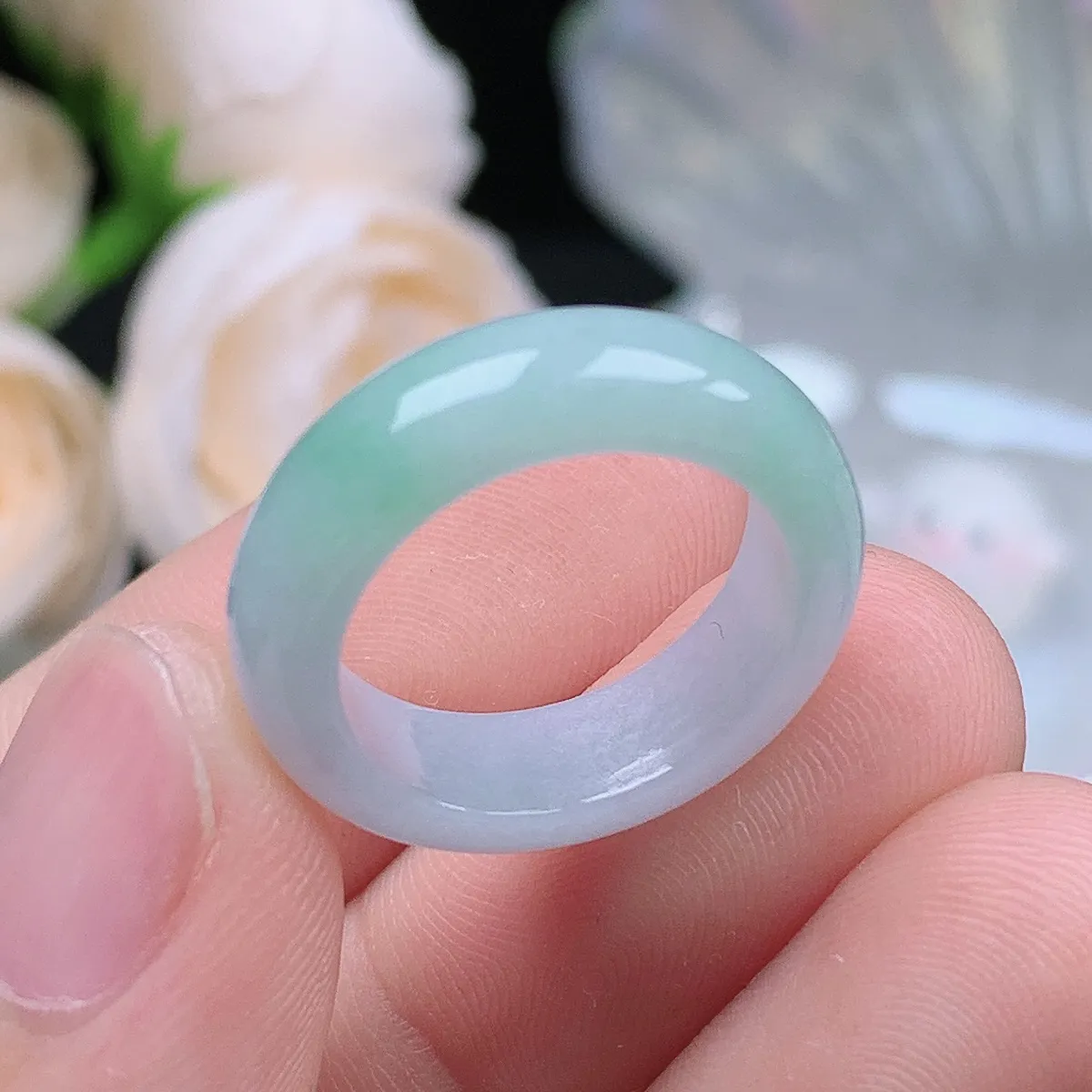 缅甸翡翠老坑种水润飘绿戒指玉指环  水润通透 尺寸：16.2-5.8-3.2mm 11-12号圈口2S