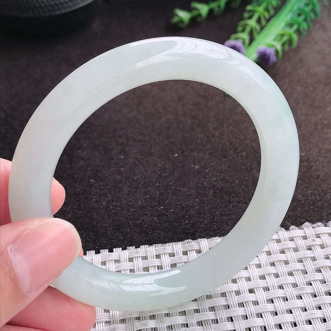 天然a货翡翠56/9.5/9.7老坑秀气冰胶圆条手镯翡翠玉镯美人镯