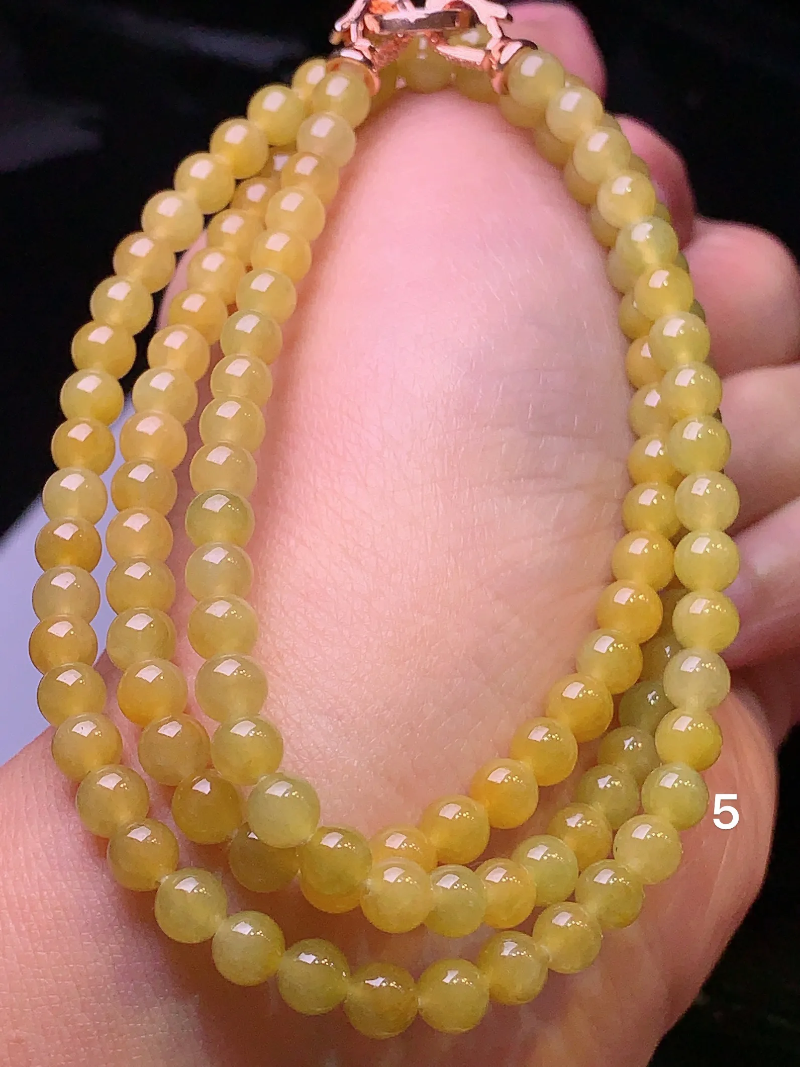 黄翡圆珠项链 玉质细腻 色泽清新艳丽 整体尺寸5
