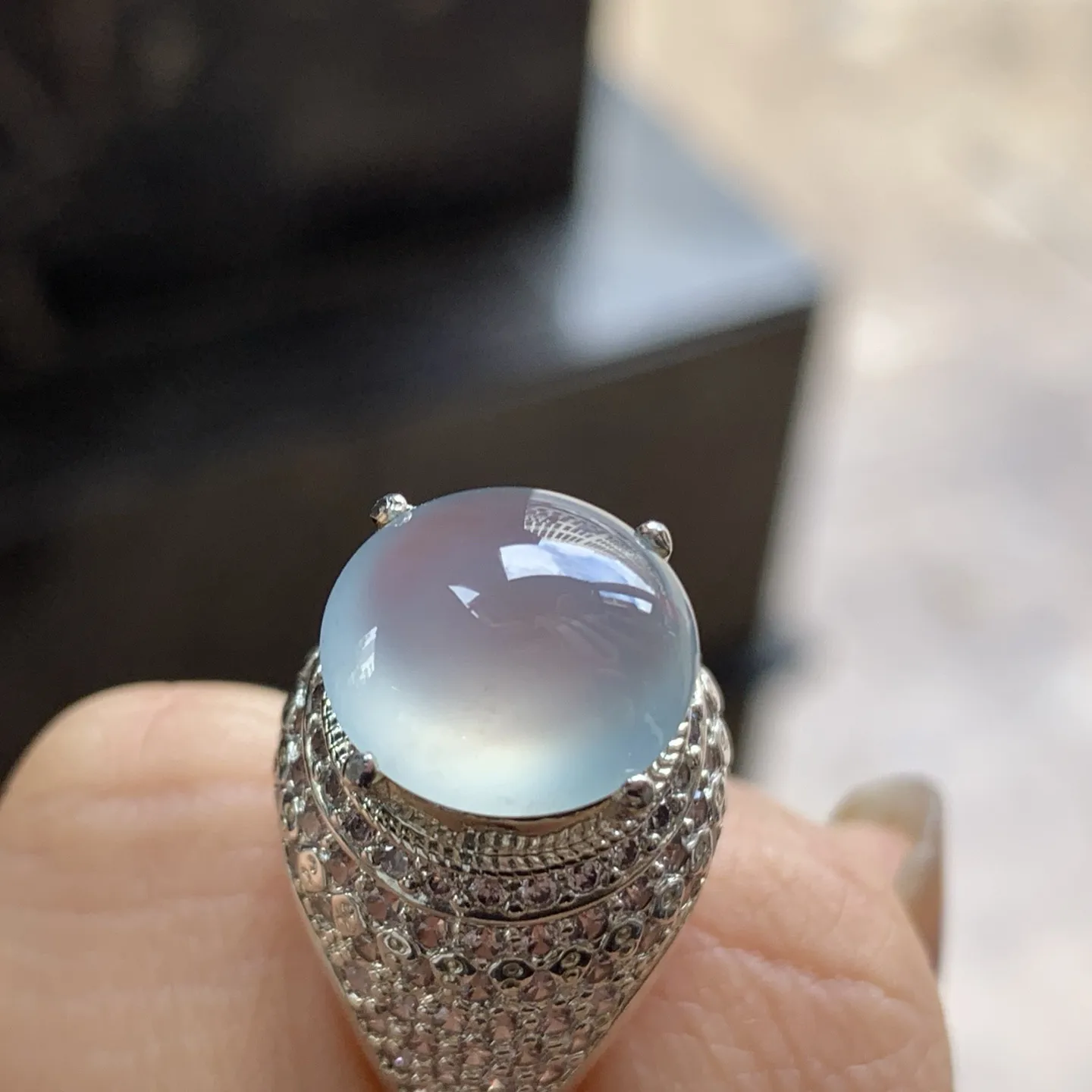 冰种戒面^_^冰透 荧光十足