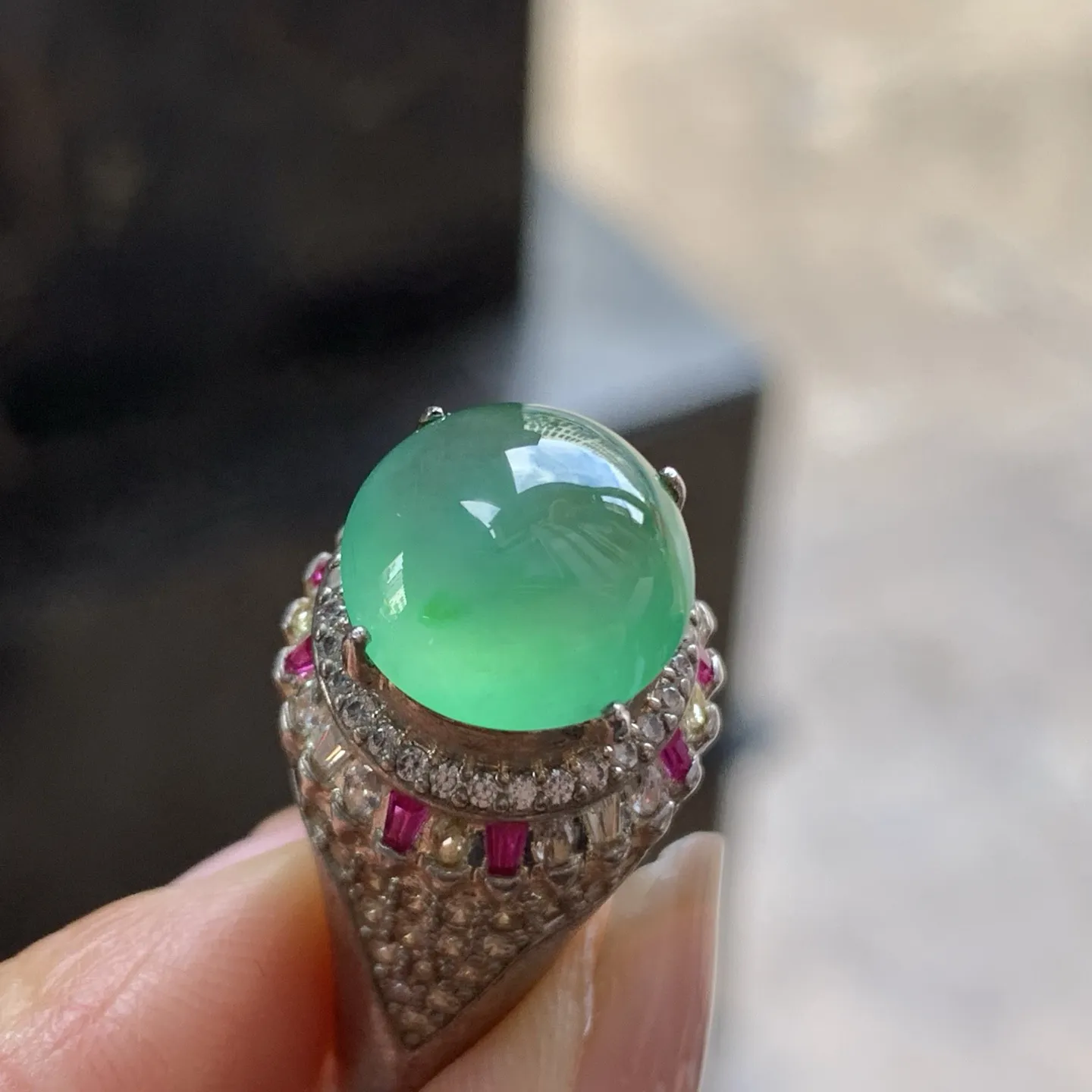 冰飘绿戒面^_^冰绿清透 铜拖