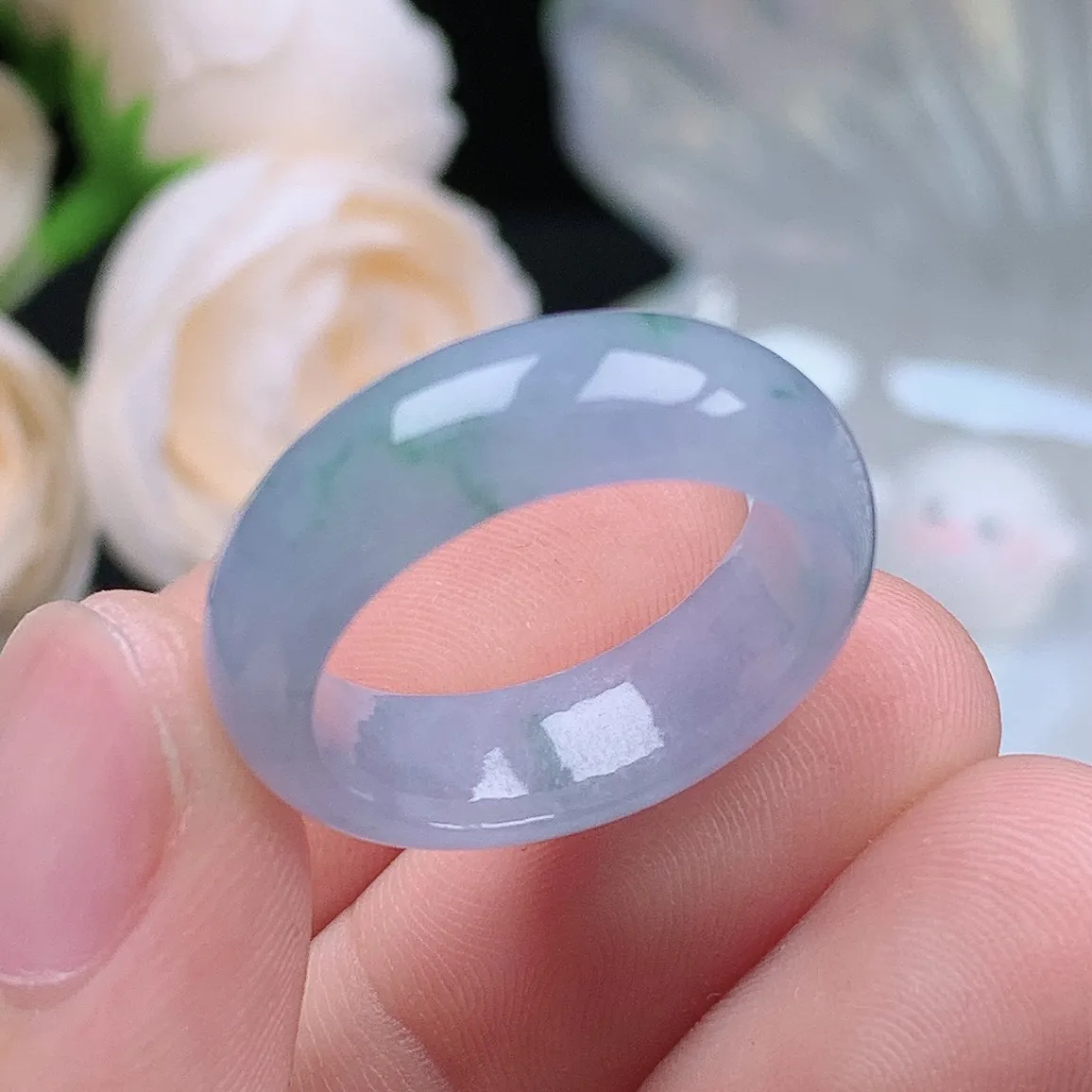 缅甸翡翠老坑种水润起胶紫罗兰飘花戒指玉指环  水润通透 尺寸：17.6-6.7-3.6mm 15-16号圈口2S